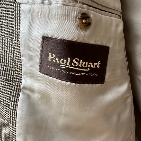 Paul Stuart Men’s 40S Wool Blazer Glen Plaid Brown Check Made in Canada - Picture 5 of 7